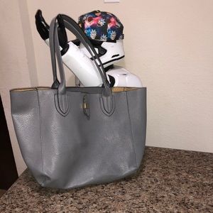 Large Gray Vegan Leather Shoulder Bag